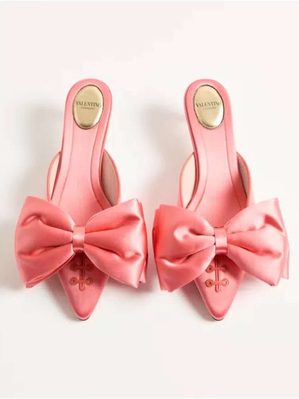Valentino Garavani Pink Satin Bow Pointed Mules